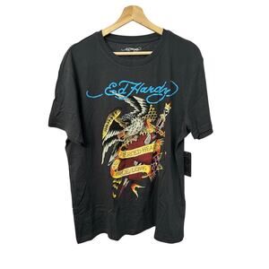 Ed Hardy Tshirt Mens M Tattoo Y2K Eagle Heart Gray Double Sided Graphic Tee